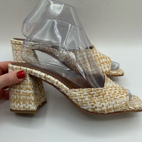 Jeffrey Campbell Melange-3 White Tan Raffia Squared Toe Woven Slip On Sandal - Picture 5 of 14